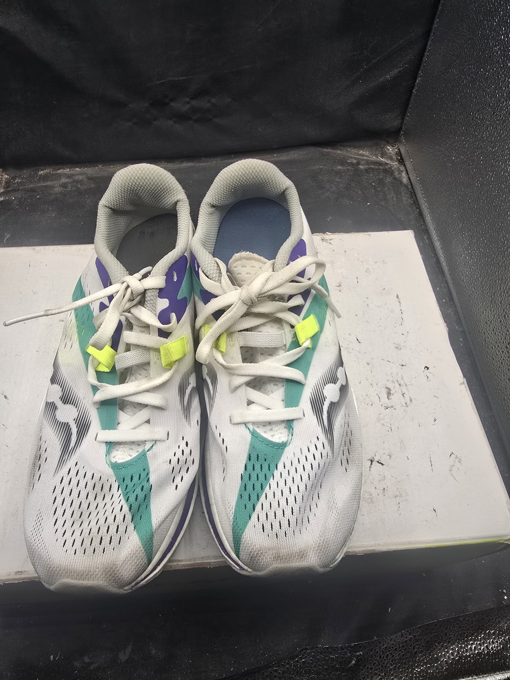 Saucony Kids White Sneakers with Teal, Purple & Neon Yellow Accents